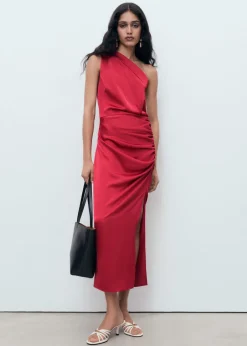 Clearance Asymmetrical satin dress with side Dame Kjoler