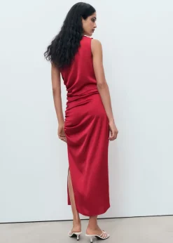 Clearance Asymmetrical satin dress with side Dame Kjoler