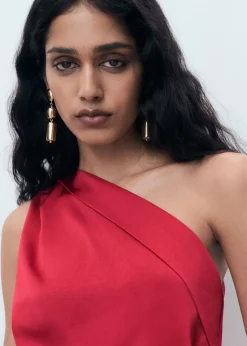 Clearance Asymmetrical satin dress with side Dame Kjoler