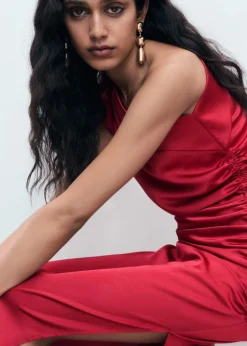 Clearance Asymmetrical satin dress with side Dame Kjoler