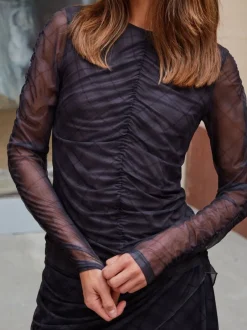 Bea Check Mesh Blouse-Neo Noir Hot