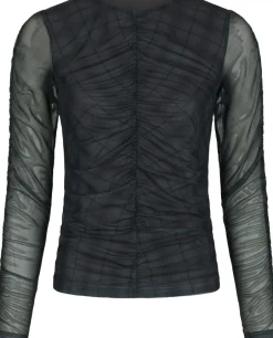 Bea Check Mesh Blouse-Neo Noir Hot