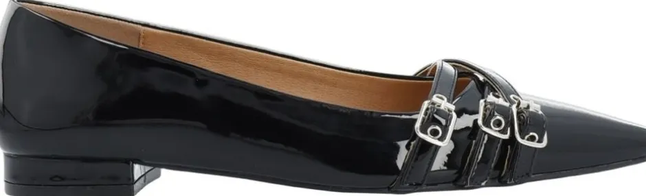 Dame Bianco Festsko|Ballerinaer>BIABARI Pointy Flat Buckle Faux Leather
