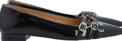 Dame Bianco Festsko|Ballerinaer>BIABARI Pointy Flat Buckle Faux Leather