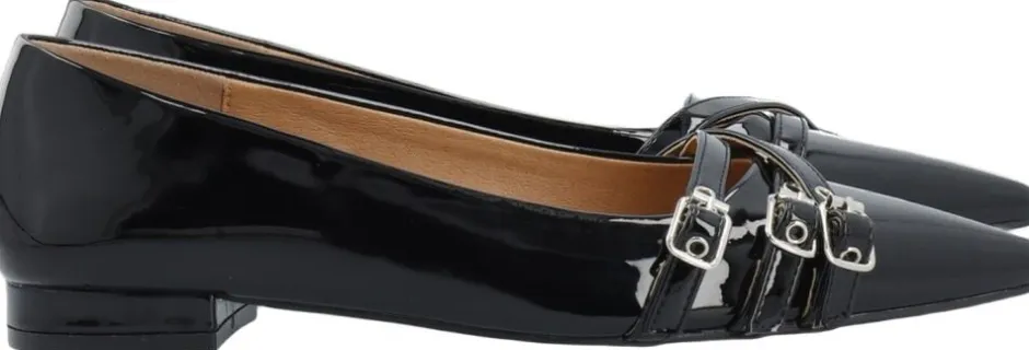 Dame Bianco Festsko|Ballerinaer>BIABARI Pointy Flat Buckle Faux Leather