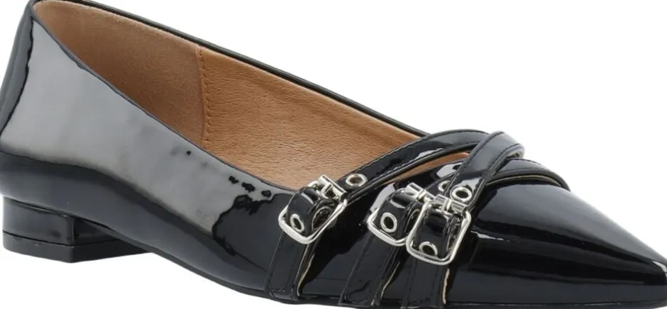 Dame Bianco Festsko|Ballerinaer>BIABARI Pointy Flat Buckle Faux Leather