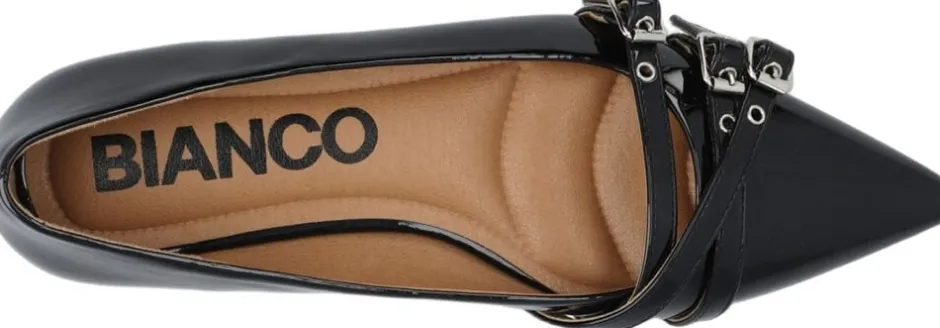 Dame Bianco Festsko|Ballerinaer>BIABARI Pointy Flat Buckle Faux Leather