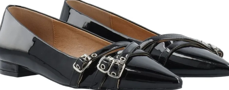 Dame Bianco Festsko|Ballerinaer>BIABARI Pointy Flat Buckle Faux Leather