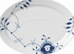 Online Blå Mega Riflet 28 cm. oval tallerken Skåle & Fade