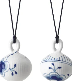 Blå Mega Riflet Julekugle 9,5 cm 2 stk-Royal Copenhagen Online