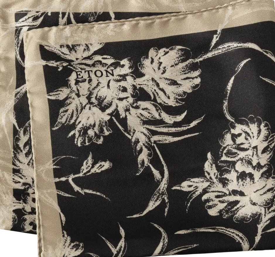 Black Floral Silk Pocket Square-ETON Hot