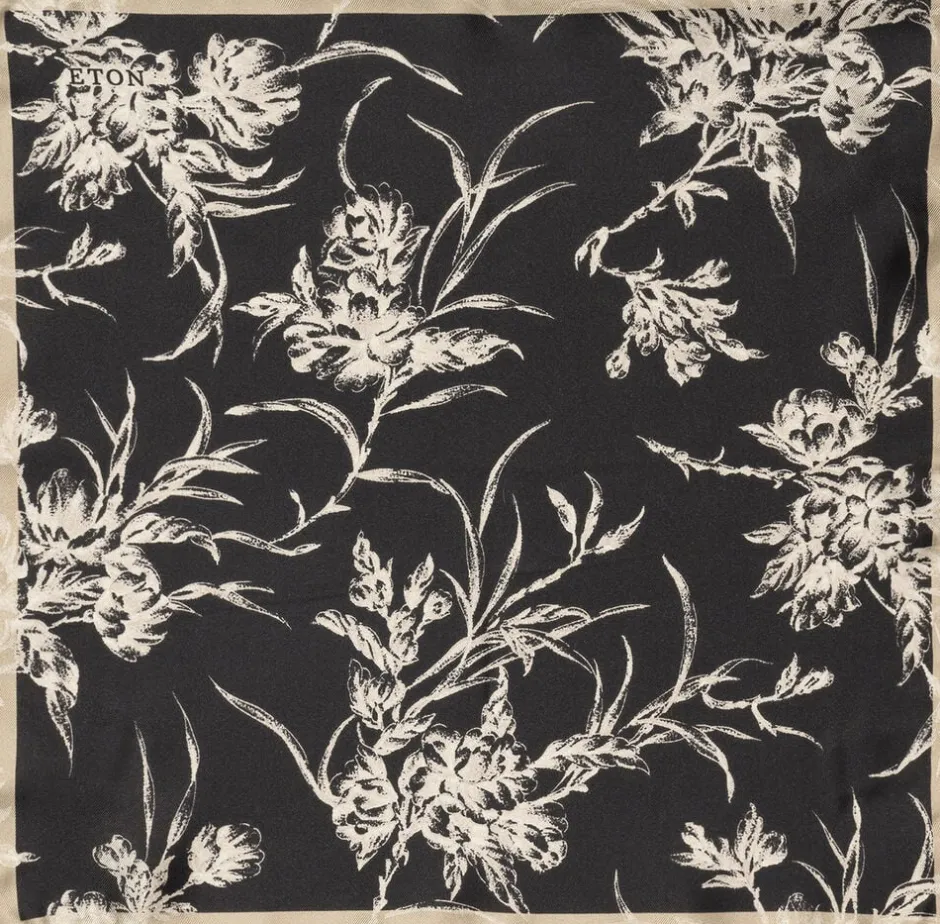Black Floral Silk Pocket Square-ETON Hot