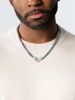 Black Pearl Choker with Double Panther Head in Silver-Nialaya Outlet