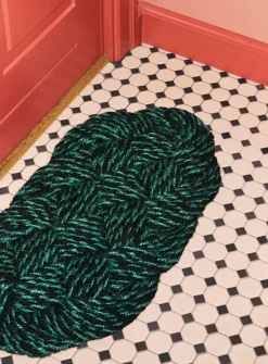 Coco Door Mat-Swirl-Green and black Gulvtæpper