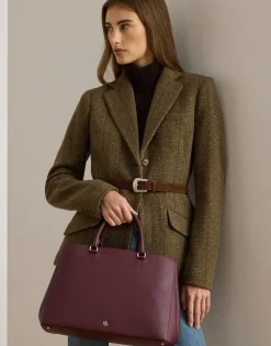 Dame Lauren Ralph Lauren Skuldertasker>Crosshatch Leather Large Hanna Satchel