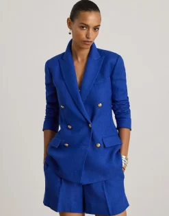 Clearance Double-Breasted Linen-Cotton Blazer Dame Blazere & Veste