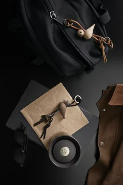 Best Fugl guld nøglering med naturlæder eg Dame Nøgleringe