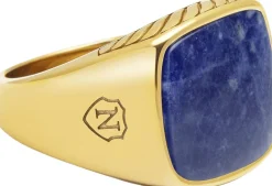Nialaya Smykker>Gentlemen's Gold Signet Ring with Blue Dumortierite