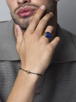 Nialaya Smykker>Gentlemen's Gold Signet Ring with Blue Dumortierite