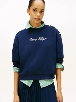 New GOLD BTN SCRIPT TERRY SWTSRT Dame Sweatshirts & Sweatpants