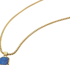 Sale Gold Necklace with Square Lapis Pendant Smykker