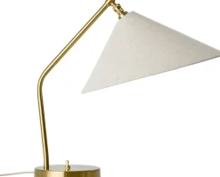 Gubi Bordlamper>Gräshoppa Table Lamp, Fabric Shade, EU Base: Shiny Brass, Sh