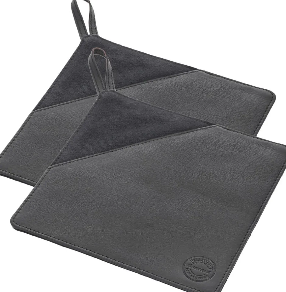 Grydelap 20,5 x 20,5 cm 2 stk. Sort Kanvas/Læder-Pillivuyt Sale