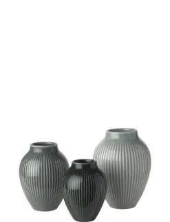 Knabstrup Keramik Vaser & Urtepotteskjulere>Knabstrup mini vase 3 Stk ripple mat misty green, celadon green, dark