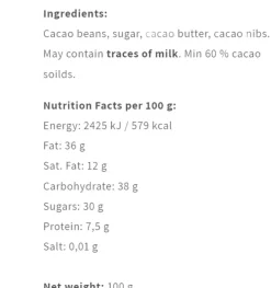 Outlet La Dalia Nibs 60 %, Nicaragua. Chokolade