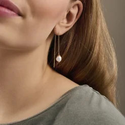 Lagoon Earchains 10 cm Baroque pearl-Pernille Corydon Jewellery Best