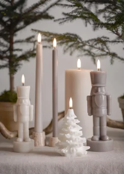 LED candle, Nutcracker, Oyster grey, Smooth, 6x16,5 cm Elektriske Julelys