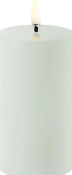 Discount LED pillar candle, Dusty Green, Smooth Lys & Lysestager