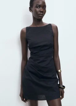 Linen cotton blend draped dress-MANGO Best