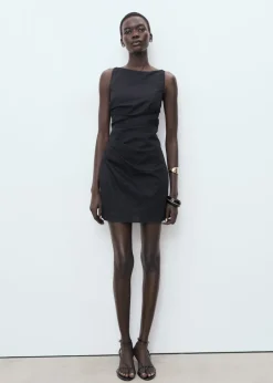 Linen cotton blend draped dress-MANGO Best