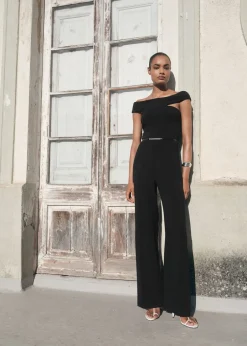 Dame MANGO Buksedragter>Long jumpsuit with asymmetrical nec