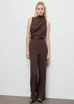 Dame MANGO Buksedragter>Long jumpsuit with draped neck and