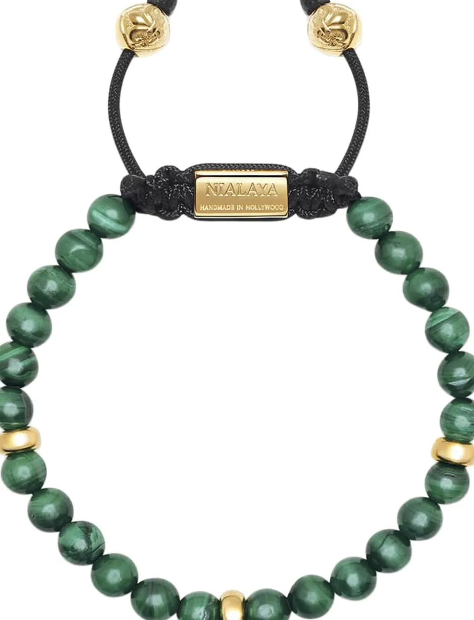 Hot Men's Beaded Bracelet with Malachite and Gold Plating Smykker