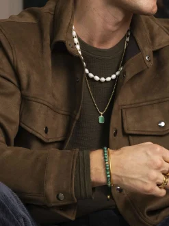 Hot Men's Beaded Bracelet with Malachite and Gold Plating Smykker