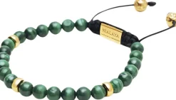 Hot Men's Beaded Bracelet with Malachite and Gold Plating Smykker