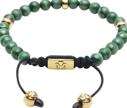 Hot Men's Beaded Bracelet with Malachite and Gold Plating Smykker