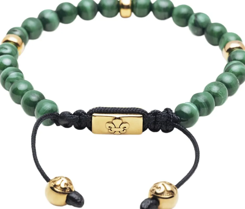 Hot Men's Beaded Bracelet with Malachite and Gold Plating Smykker