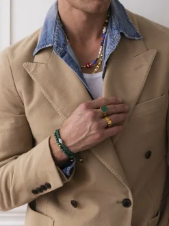 Hot Men's Beaded Bracelet with Malachite and Gold Plating Smykker