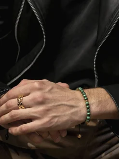 Hot Men's Beaded Bracelet with Malachite and Gold Plating Smykker