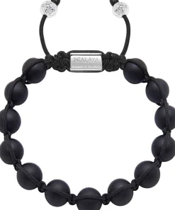 Best Men's Beaded Bracelet with Silver and Matte Onyx Smykker
