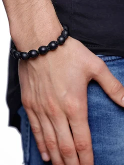 Best Men's Beaded Bracelet with Silver and Matte Onyx Smykker