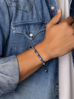 Nialaya Smykker>Men's Beaded Bracelet With Dumortierite And Silver