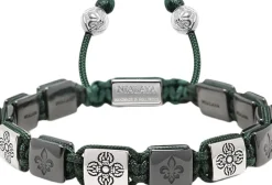 Men's Ceramic Flatbead Bracelet in Green and Silver-Nialaya