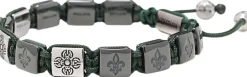 Men's Ceramic Flatbead Bracelet in Green and Silver-Nialaya