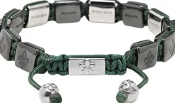 Men's Ceramic Flatbead Bracelet in Green and Silver-Nialaya