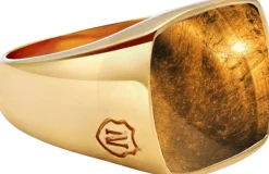 Nialaya Smykker>Men's Signet Ring with Brown Tiger Eye